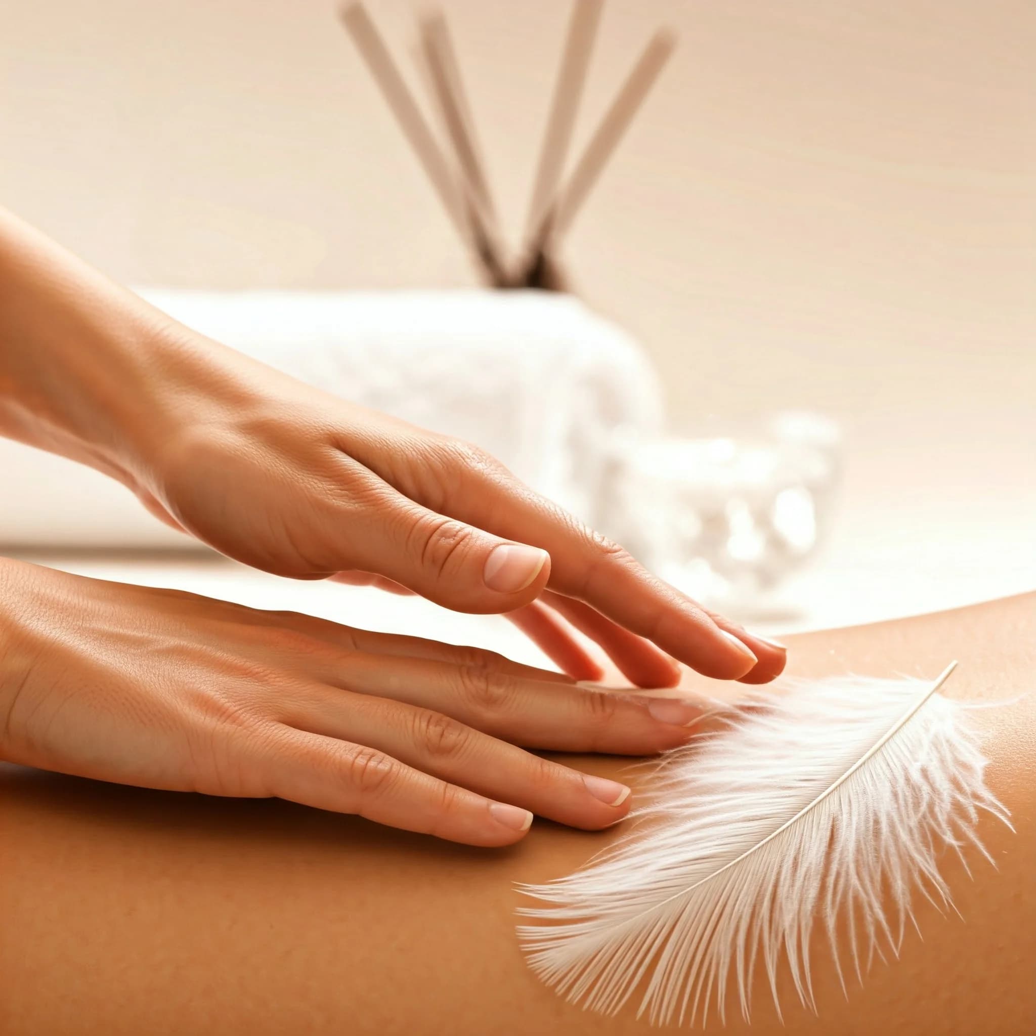 Gentle feather touch massage therapy session